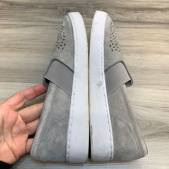 Vionic Slip On Sneakers Gray Laser Cut Perforated Suede Shoes Flat Womens Size 7 - Picture 3 of 10
